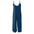 thumbnail image 6 of JURANMO Womens Casual Sleeveless Strap Jumpsuits with Pockets Loose Fit Pleated Wide Leg Romper Solid Casual One Piece Jumper Pants Vacation Outfits Blue S Clearance Items, 6 of 8