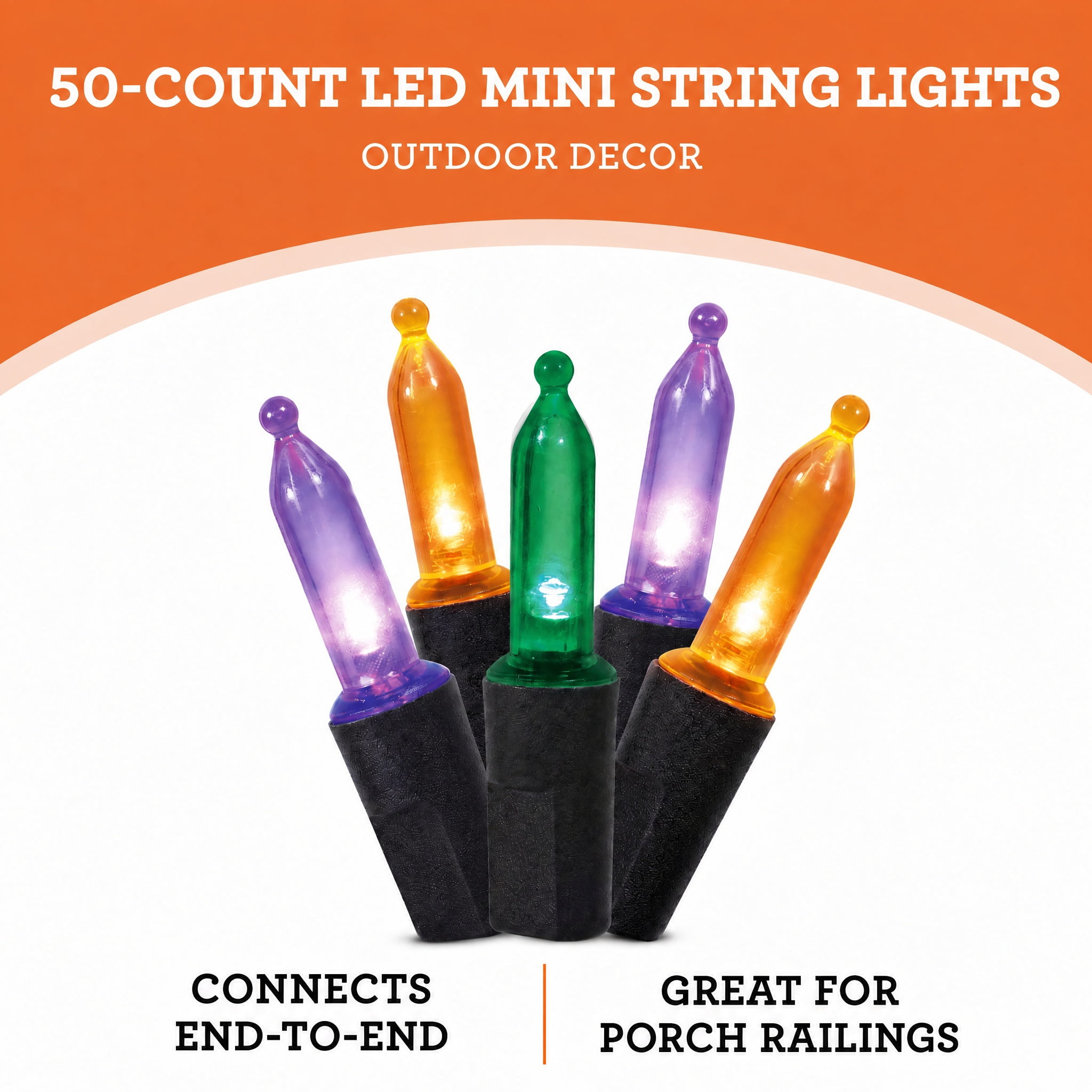 Indoor/Outdoor 50-Count LED Mini String Lights, Multicolor, 9.5', Halloween by Way To Celebrate
