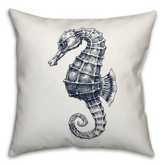 Creative Products Navy Sketched Seahorse 18x18 Spun Poly Pillow