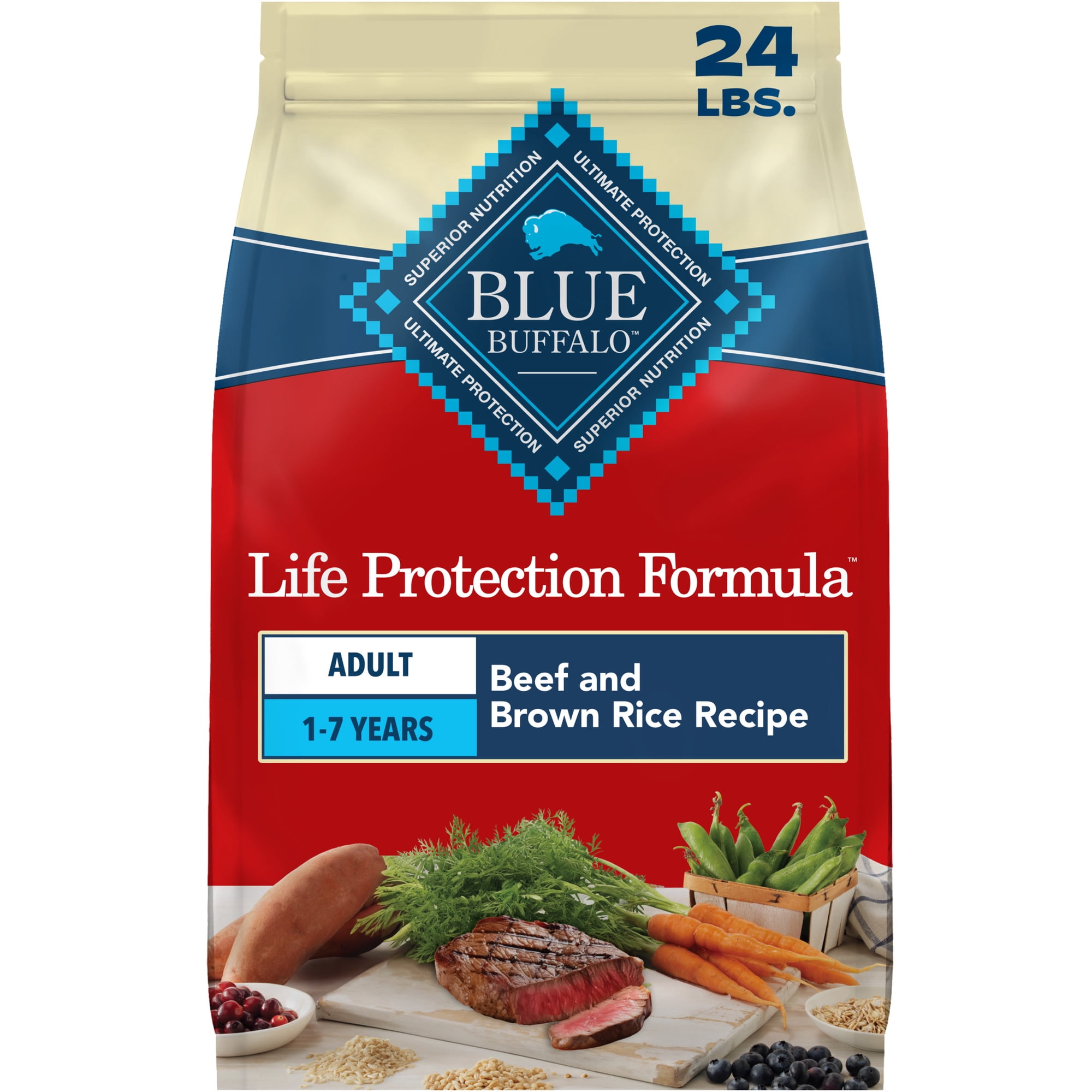 Blue Buffalo Life Protection Formula Adult Dry Dog Food Beef & Brown Rice 24lb Bag