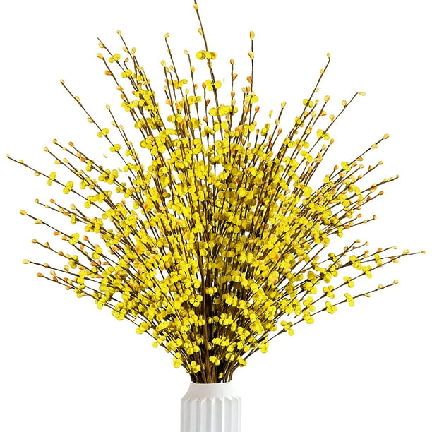 Xiao Hua 10 flores artificiales de jazmín de 75 cm de largo, ramo de flores falsas altas, ramas secas de jazmín artificial (amarillas)