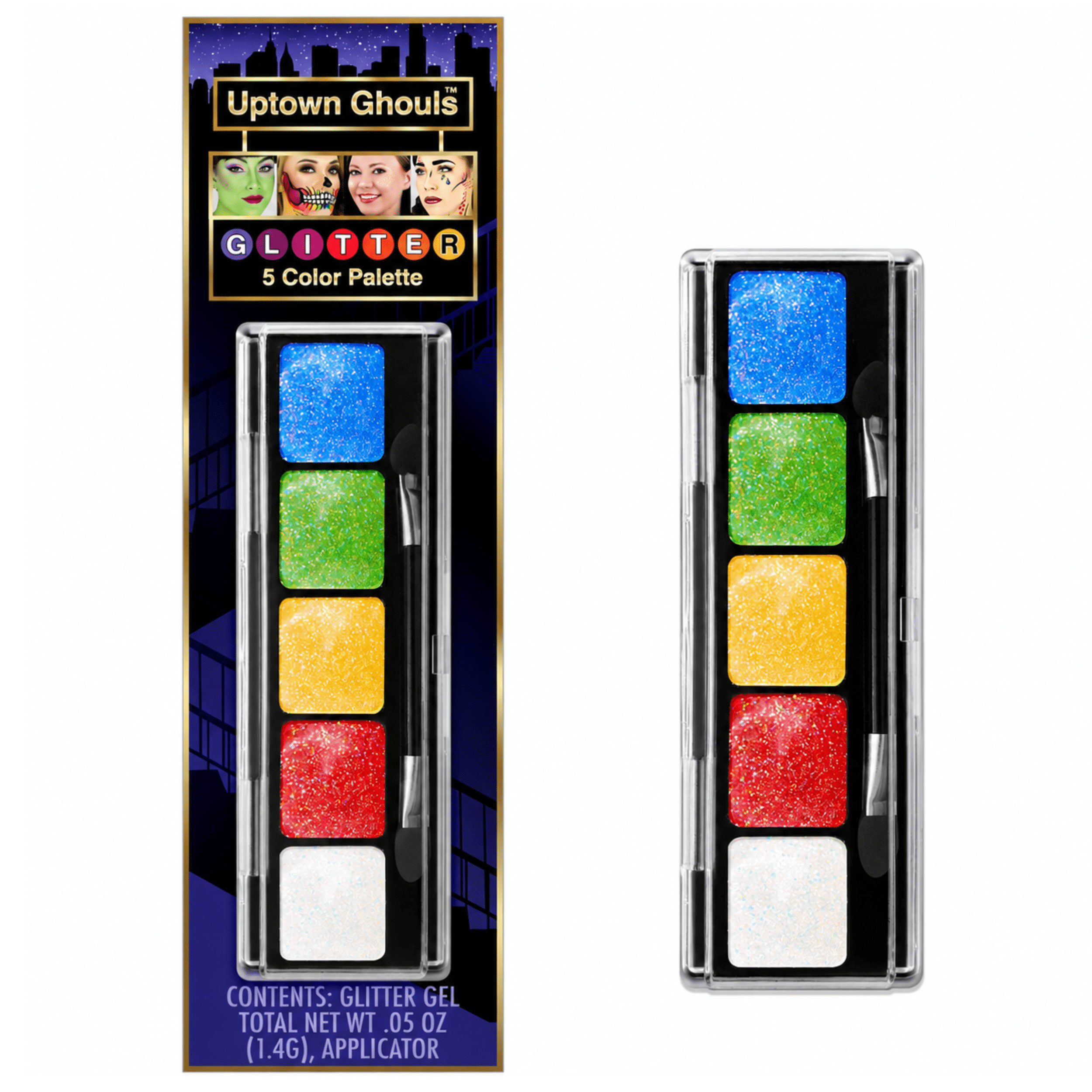 Uptown Ghouls 5 Color Glitter Makeup Palette by Woochie, Halloween Glam Kit