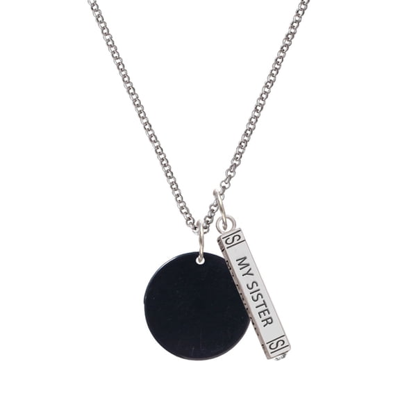 Delight Jewelry Acrylic 7/8" Disc Black Silvertone Always My Sister Bar Charm Necklace, 23"