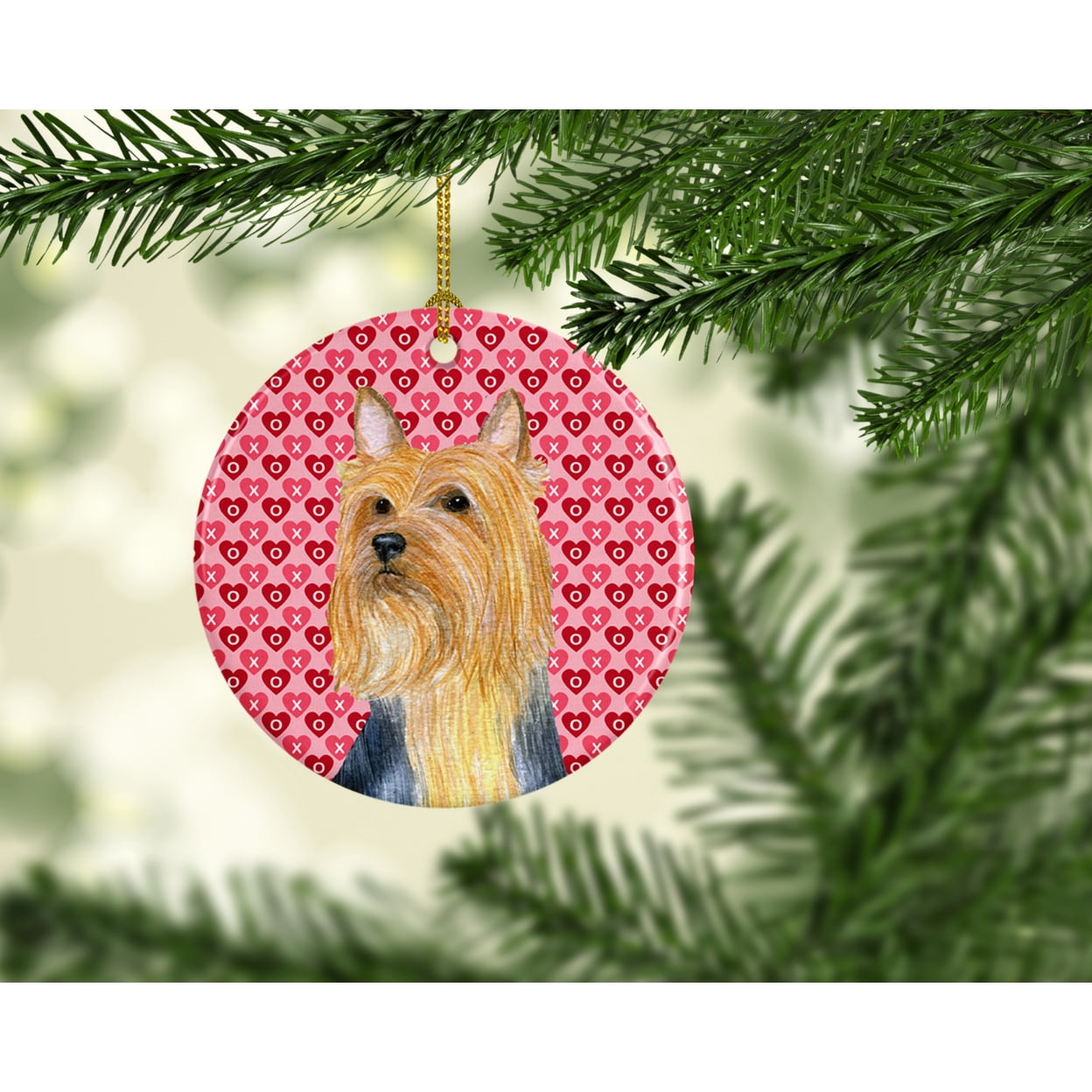 Silky Terrier Valentine's Love and Hearts Ceramic Ornament