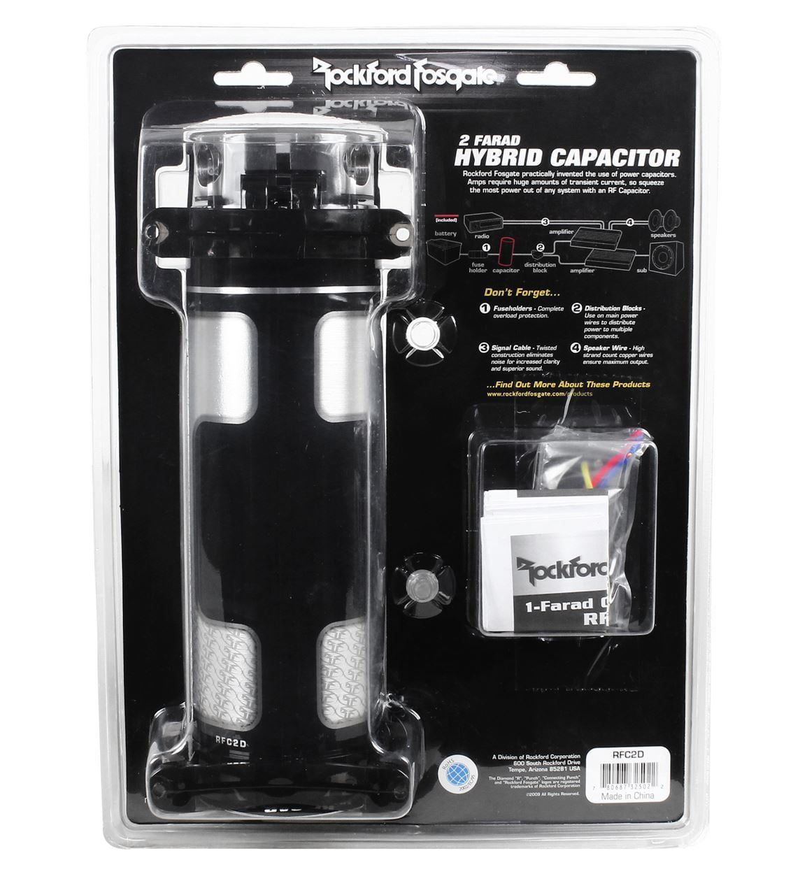 Rockford Fosgate RFC2D 2 Farad Digital Car Capacitor w/ Meter+0