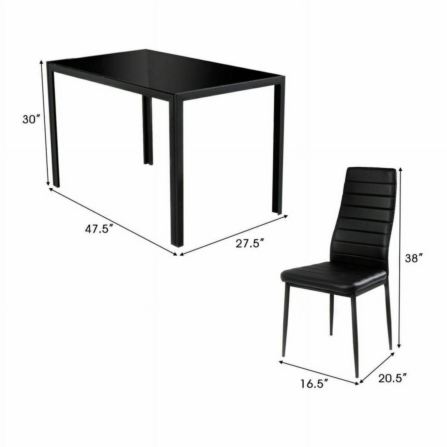Finihen Dining Set, Dining Table Set, 5 Pieces Metal Frame and Glass Tabletop Dining Set, for Home, Restaurant, Black Finihen Dining Set, Dining Table Set, 5 Pieces Metal Frame and Glass Tabletop Dining Set, for Home, Restaurant, Black