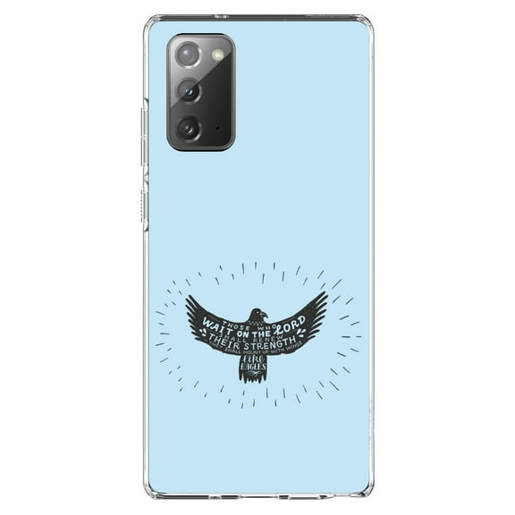 DistinctInk Clear Shockproof Hybrid Case for Samsung Galaxy Note 20 (6.7" Screen) - TPU Bumper, Acrylic Back, Tempered Glass Screen Protector - MountUp with Wings Like Eagles
