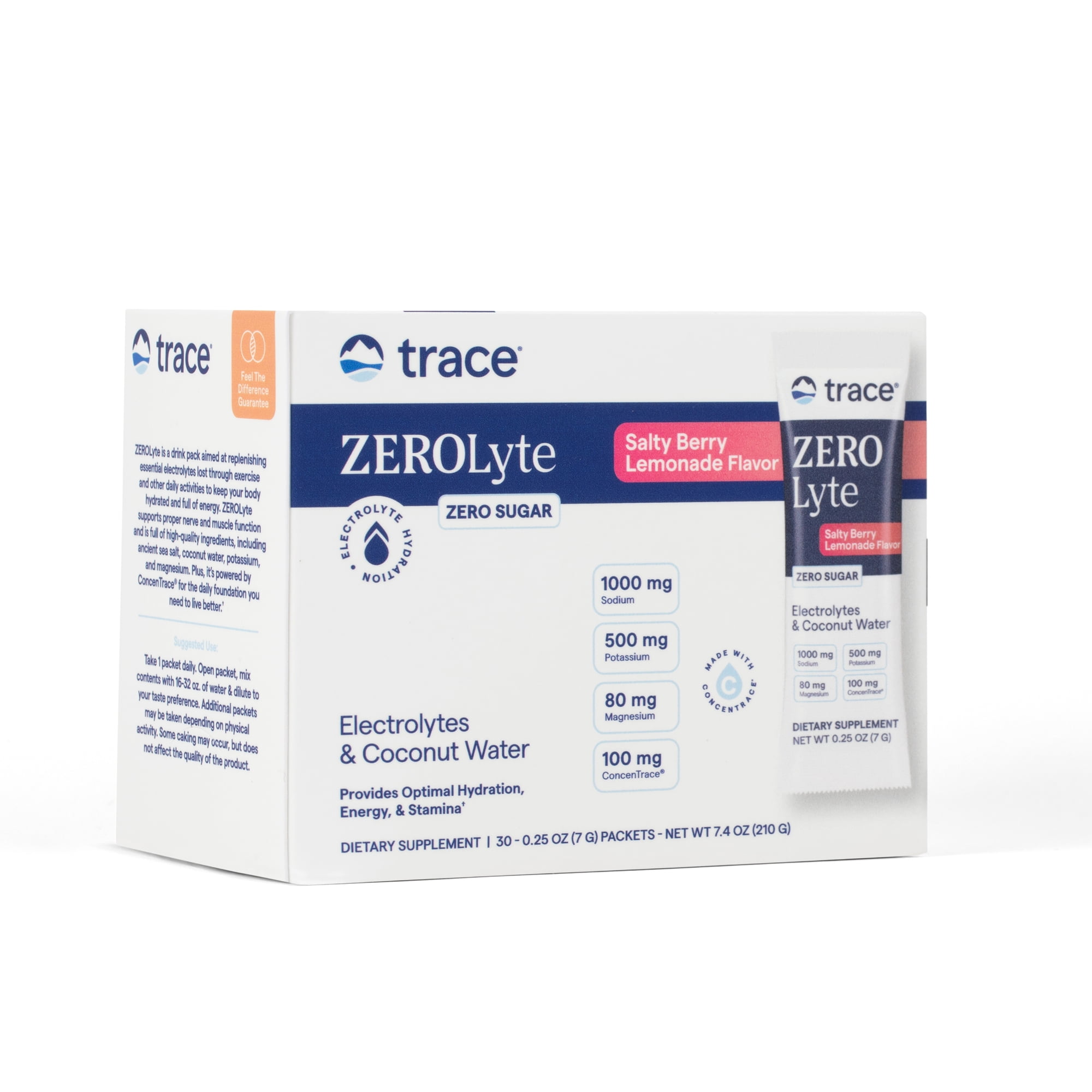 Trace Minerals ZeroLyte Electrolyte Mix, Salty Berry Lemonade, 30 Packets, Zero sugar, ancient sea salt + coconut water, supports hydration, replenishes electrolytes, sodium + potassium + magnesium