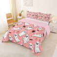 thumbnail image 2 of Homewish Cartoon Halloween Ghost Full Size Comforter Sets,Spider Web Bat Pattern Bedding Comforter Set,Blush Pink White,Pink Reversible,3 Pieces,1 Comforter and 2 Pillowcases, 2 of 7