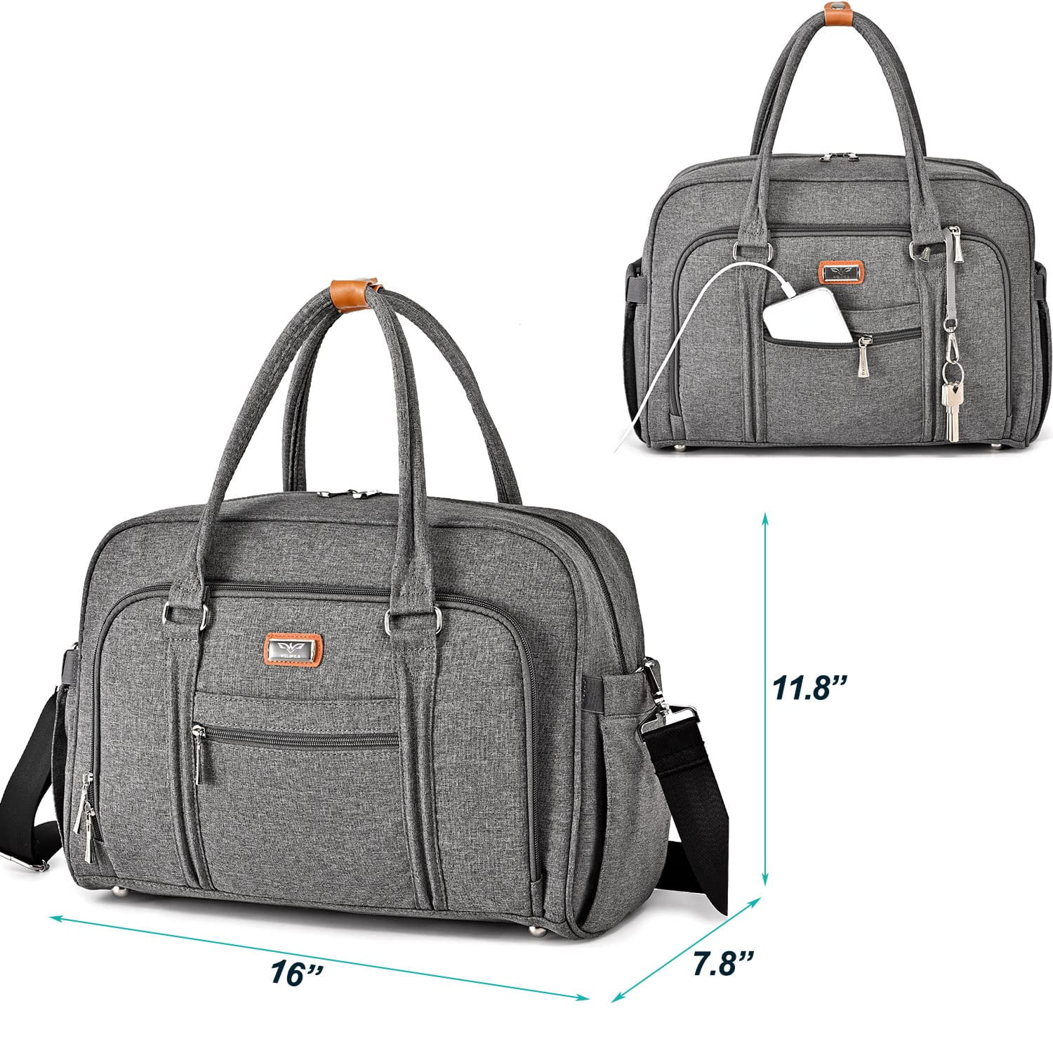WelaVila Diaper Bag Tote: Stylish Tote Diaper Bags with Changing Pad, Dark Gray, 1 pk