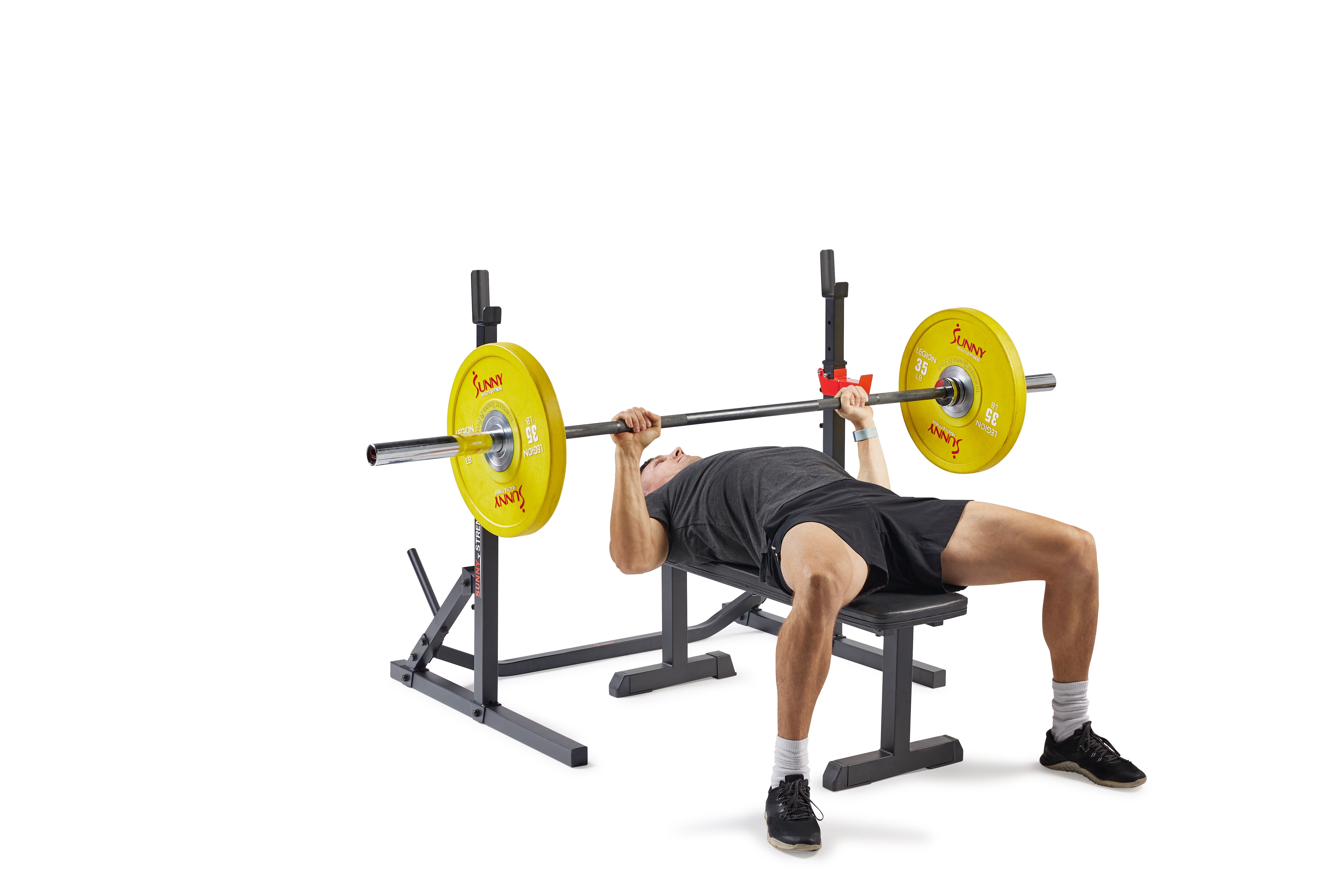 Sunny Health & Fitness Adjustable Bench Press Squat & Weight Rack, Shoulder Press, Incline Bench Lift, Dumbbell Rows, Deadlifts - SF-XF922011
