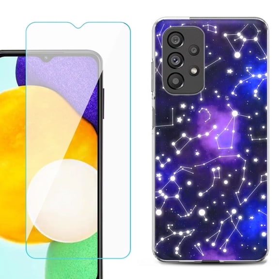 Slim-Fit Gel TPU Phone Case for Samsung Galaxy A23 5G, with Tempered Glass Screen Protector, by OneToughShield ® - Constellations
