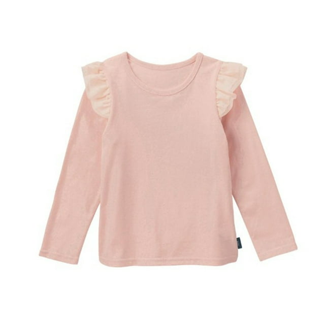 vdgthytj T-Shirt à Manches Longues en Coton pour Bébé Filles, Col Rond à Volants, Couleur Unie, Basique