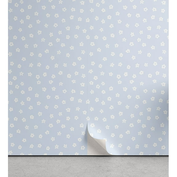 Ambesonne Floral Peel & Stick Wallpaper for Home, Scattered Small Blooms, 13"x36", Pale Blue White
