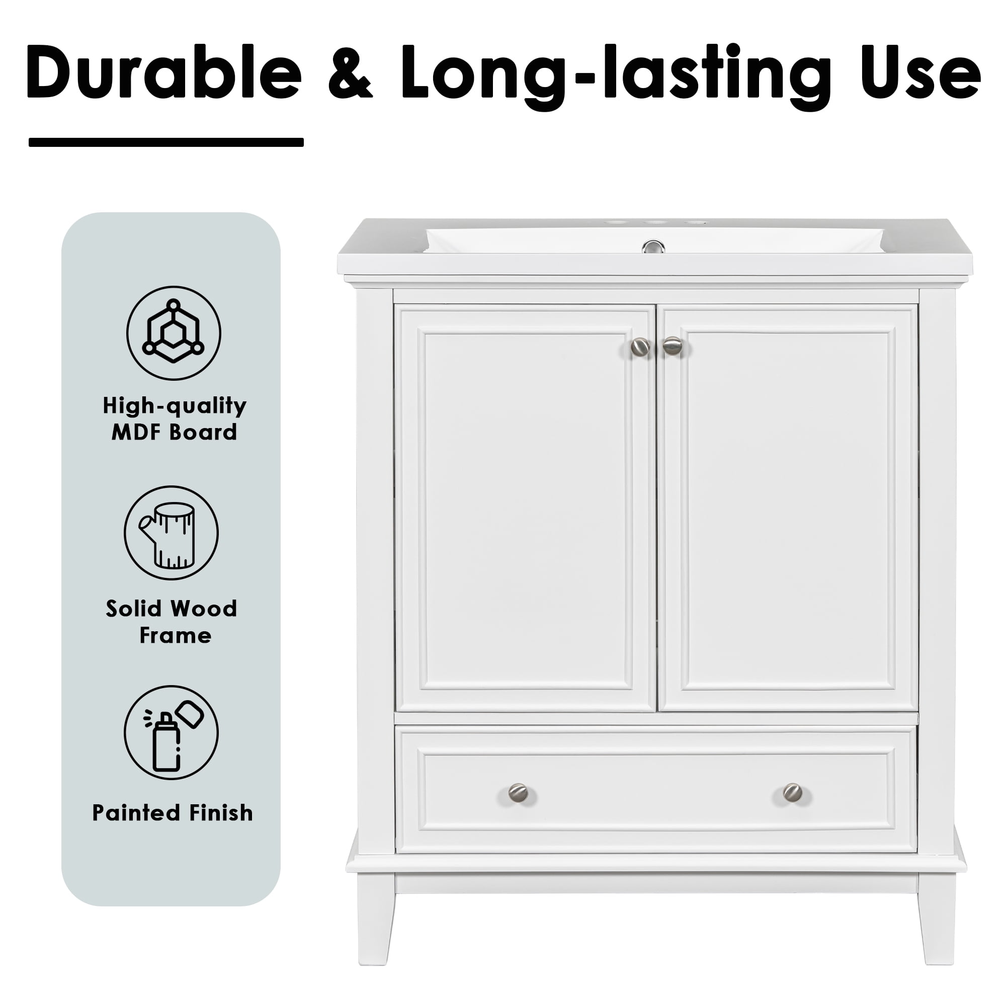 Euroco 30" Bathroom Vanity with Sink Combo, Multi-functional Bathroom Cabinet with Doors and Drawer
