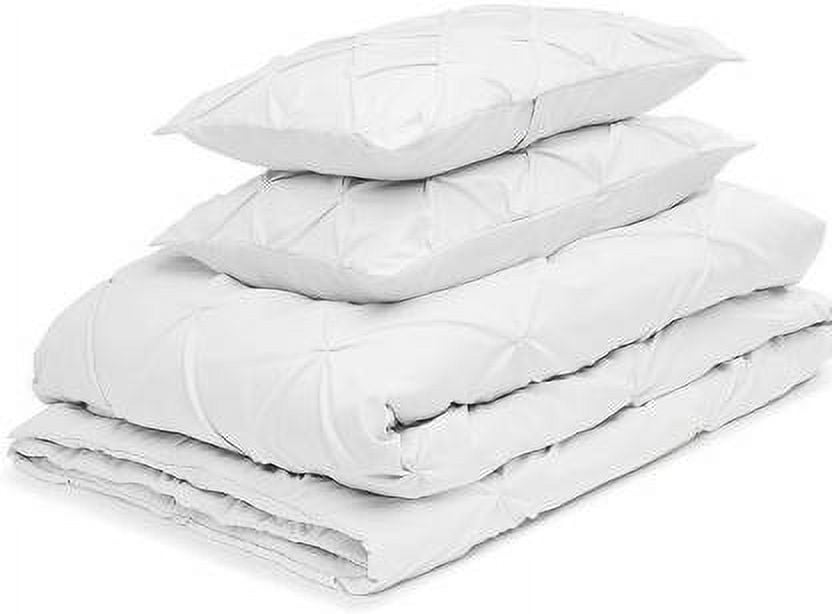 Cloud Fino Luxurious Pinch Pleated Duvet Cover Set 100% Egyption Cotton 600 Thread Count Pintuck Design Decorative Soft Bedsheet Set(White,Full/Queen)