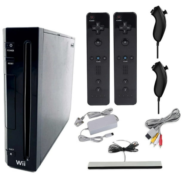 Nintendo Wii Console Wii Game System Black with 2 RetroFam Remotes & Nunchucks (Refurbished)