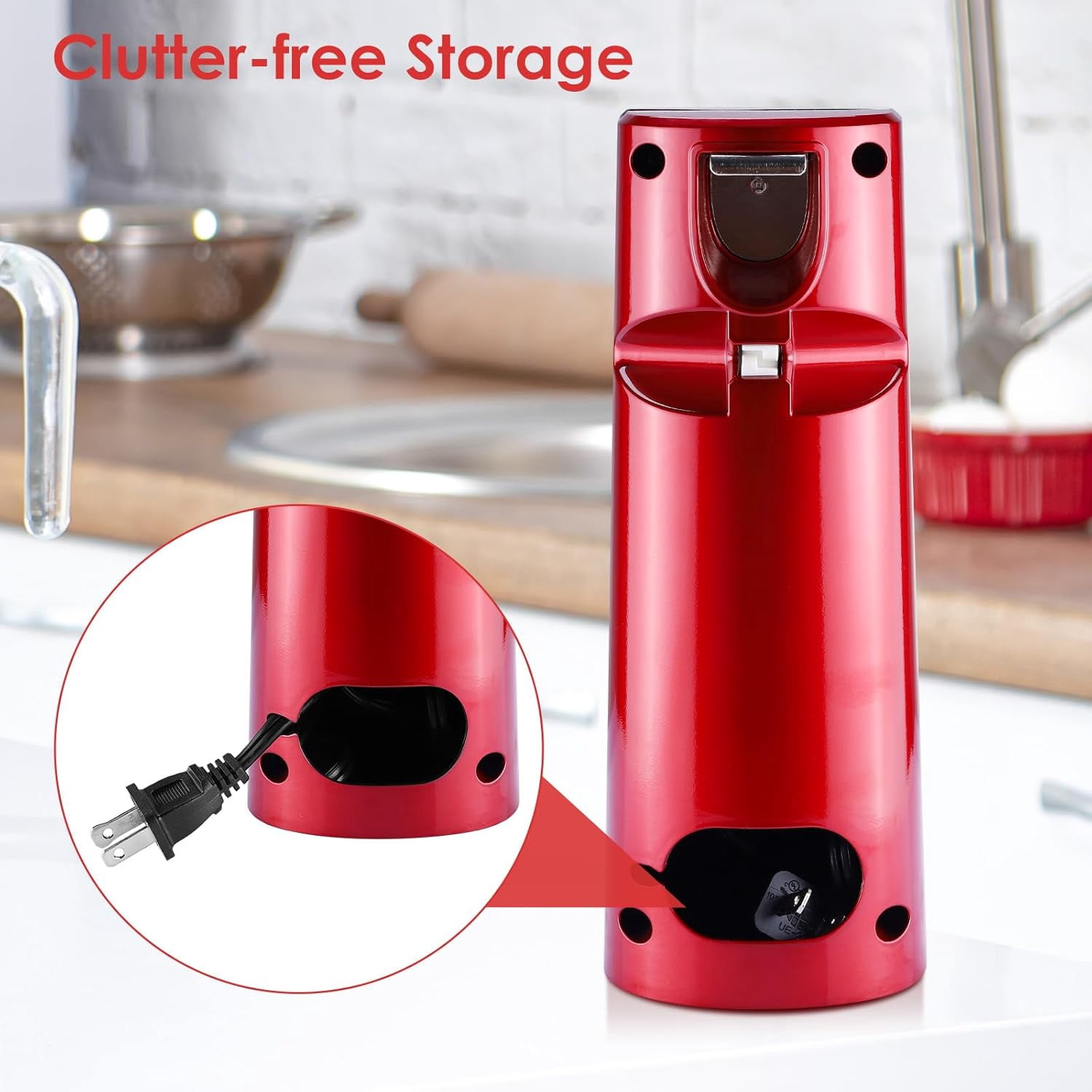 Davivy Electric Can Opener, 3-in-1 Design with Knife Sharpener & Bottle Opener, Red