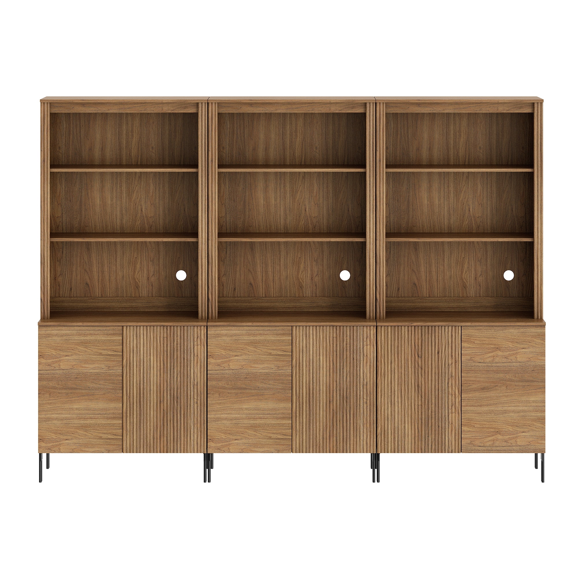 71" Tall Arched Kitchen Pantry Cabinet Set of 2, Wood Bookcase Display Cabinet With Doors And Adjustable Shelves, Mid-Century Modern Versatile Cupboard For Dining Room, Bedroom
