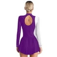 thumbnail image 2 of Doomiva Women's Adult Figure Ice Skating Dress Long Sleeves Rhinestones Gymnastics Leotard Activewear Purple L, 2 of 7