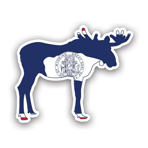 Wyoming Moose Shaped Flag Sticker Decal - Self Adhesive Vinyl - Weatherproof - Made in USA - v2 wy elk deer antlers archery hunter hunting outdoors explore