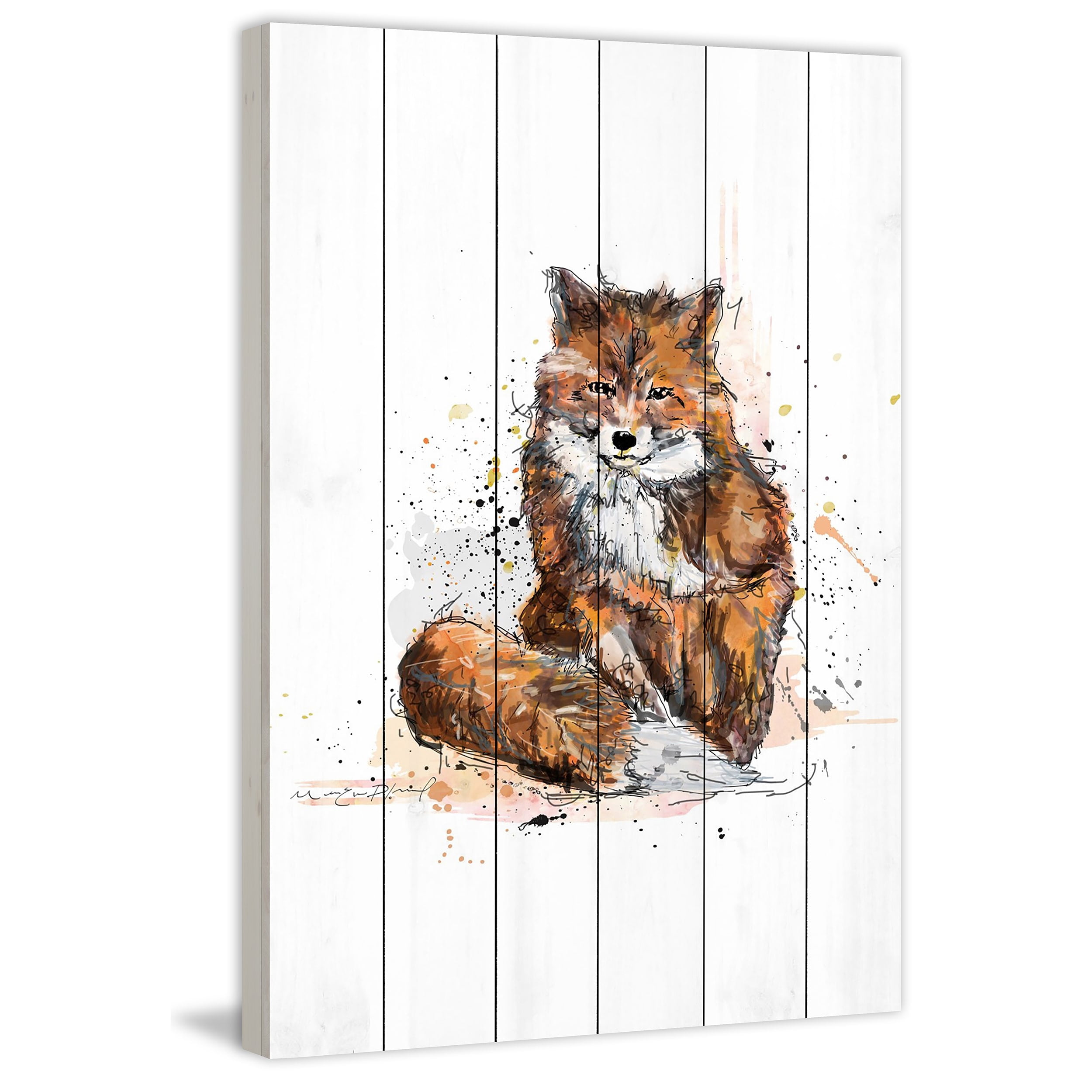 "Renard Fonce" Painting Print on White Wood
