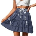 thumbnail image 2 of Deals of The Day Clearance kttectoa Cute Leisure Ruffle Lace-up Beach Skirts Summer Skirts Floral Graphic Skirts Elastic Mid Waist Mini Skirt for Ladies Casual Club, 2 of 6