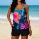 thumbnail image 1 of Tankini de playa deportivo con estampado de moda para mujer, tirantes finos ajustables, traje de baño de dos piezas con abertura y shorts de baño con bolsillo, traje de baño de poliéster para mujer., 1 of 5