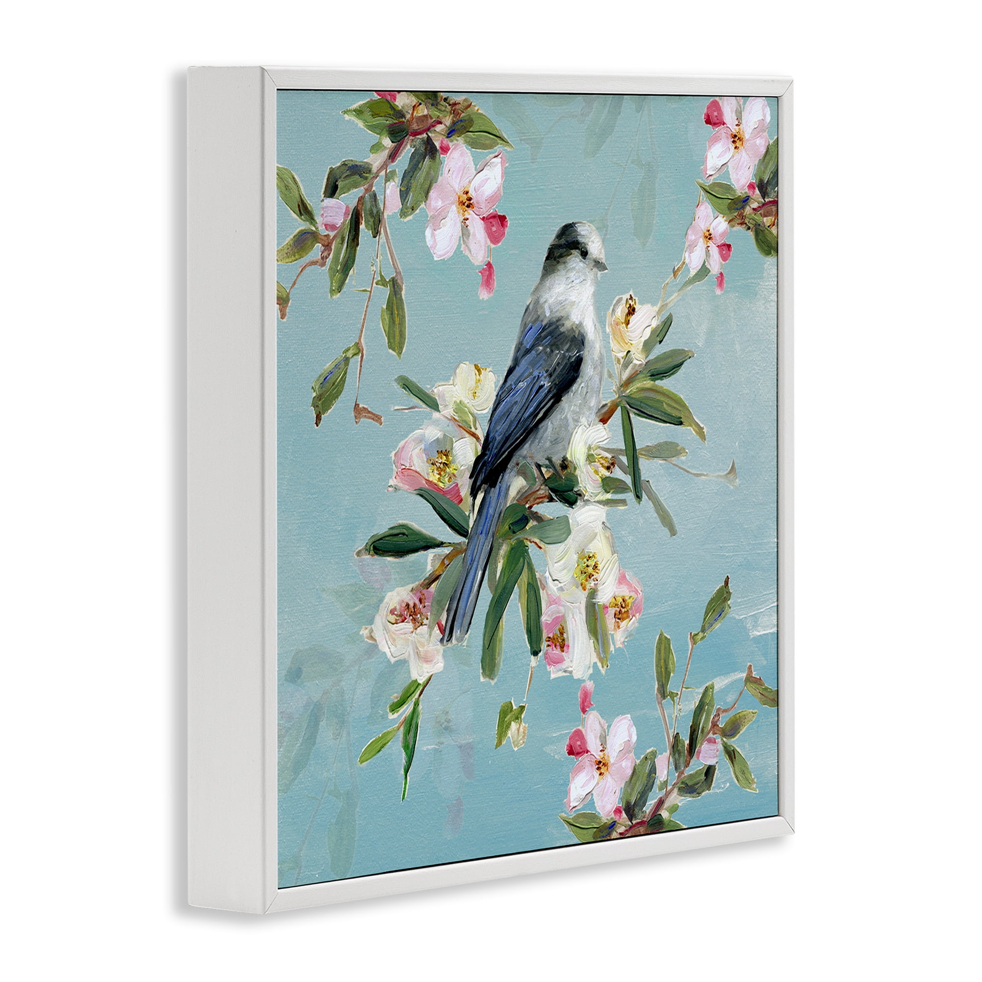 Stupell Industries Pastel Songbird Among Blossoms White Framed Giclee Art, design by Sally Swatland