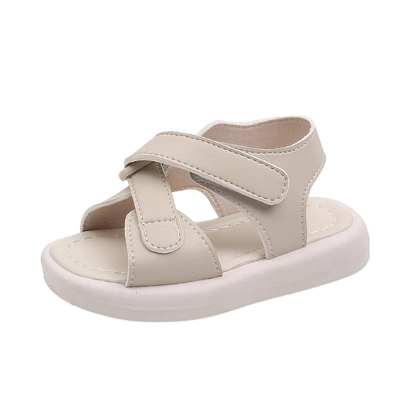 CYRBOKO Boys Beach Sandals, Open Toes Non-Slip Soft Hook&Loop Kids Shoes Beige Size 12 (Little Kids)
