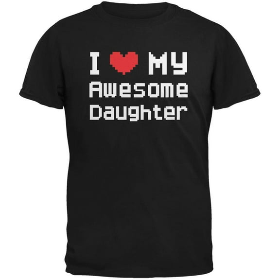 I Heart My Awesome Daughter 8 Bit Pixel Black Adult T-Shirt - Large