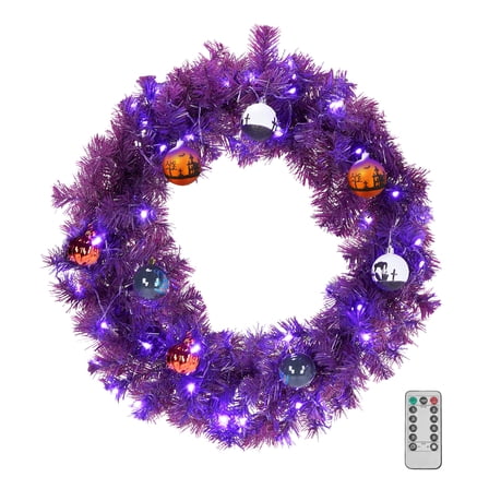 Zimtown Christmas Wreath Pre-lit 24in with 500 Light, Artificial Christmas Wreath for Front Door Windows Wall,Purple