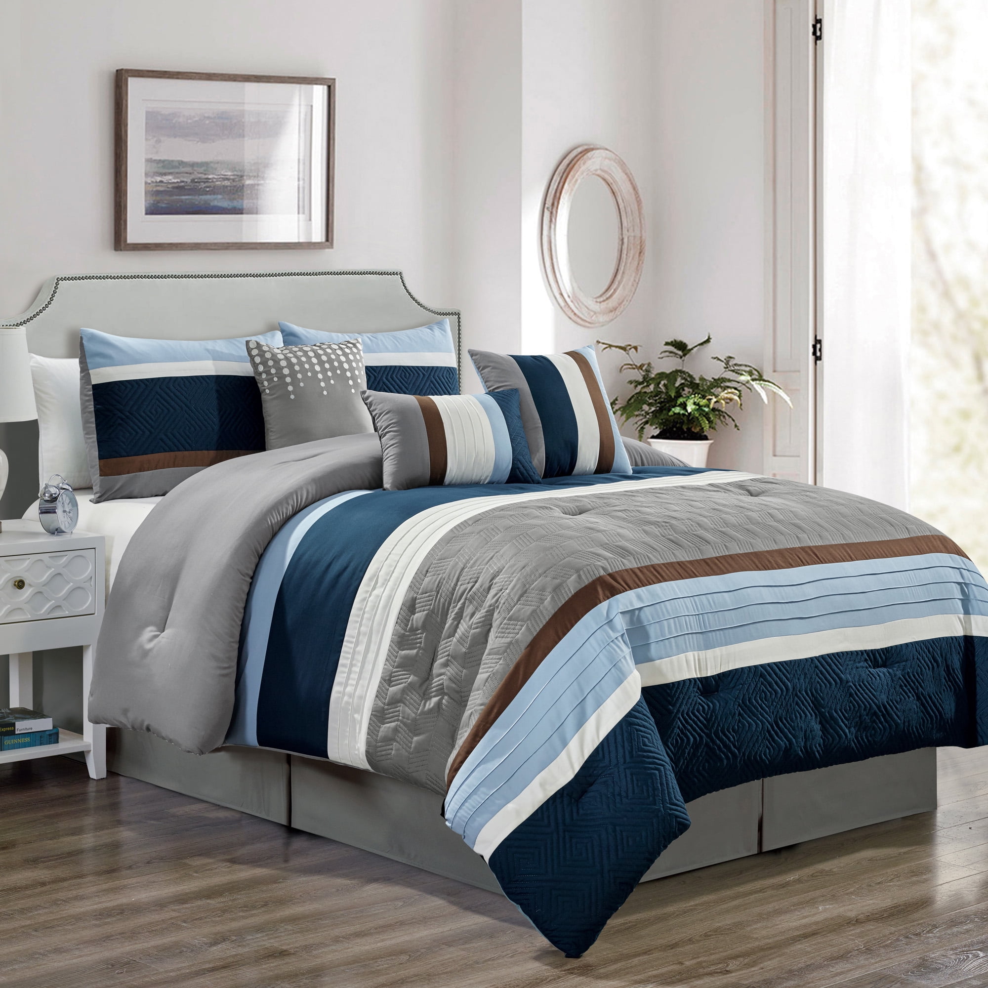 HGMart Bedding Comforter Set Bed In A Bag - 7 Piece Luxury Striped