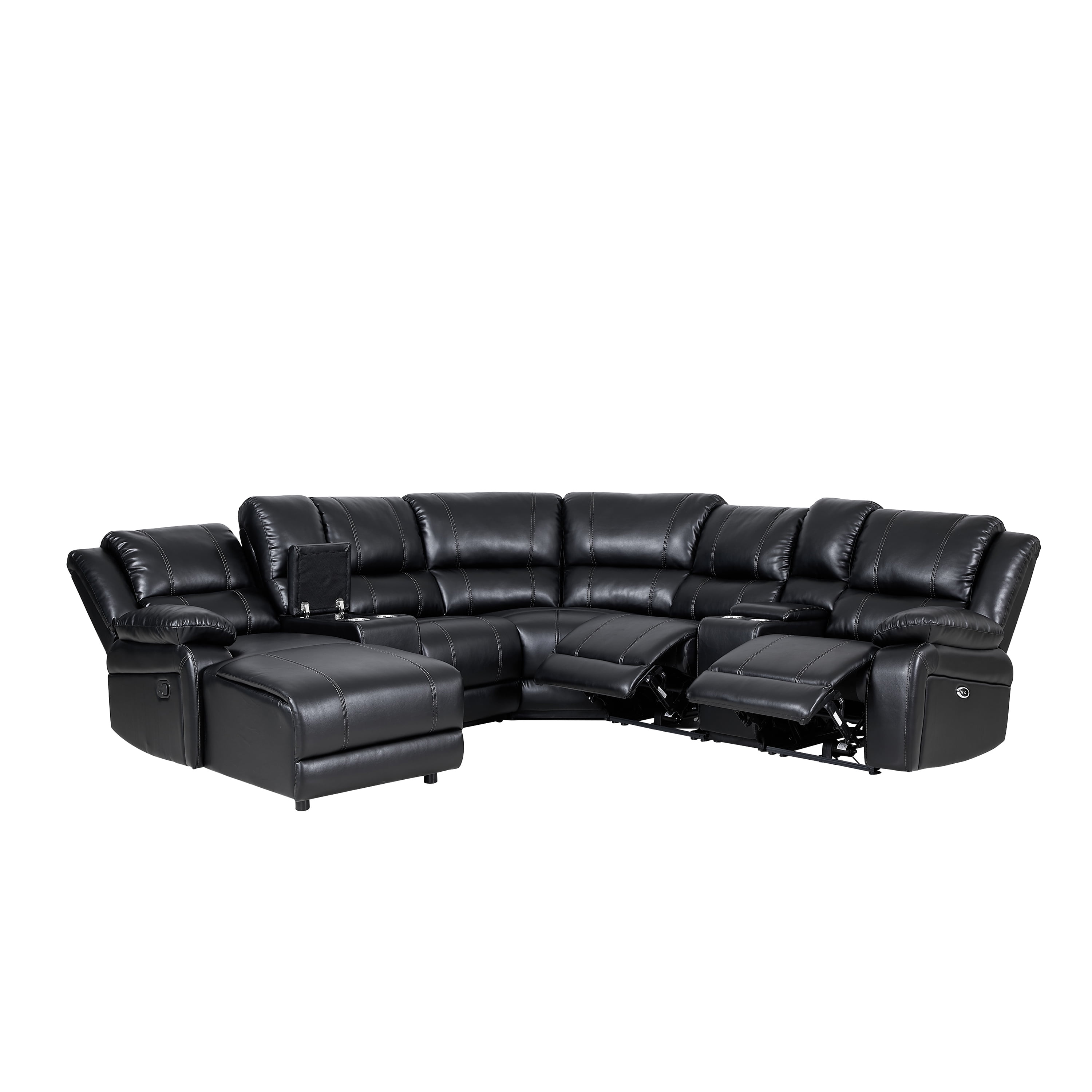 AC Pacific 7 Piece Traditional Dacron Fiber Reclining Living Room Set Black