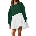 thumbnail image 1 of Womens Oversized Sweatshirt Dress Long Flowy Patchwork Pullover Tops Cute Drop Shoulder Sweatshirts Fall Long Sleeve Mini Dress Teen Girls Crewneck Solid Tunic Pleated Loose Clothing Beig, 1 of 5