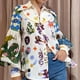 thumbnail image 3 of 2024 Summer Women's New Temperament Commuter Print Lapel Single Breasted Lantern Sleeve Shirt For Women, 3 of 4