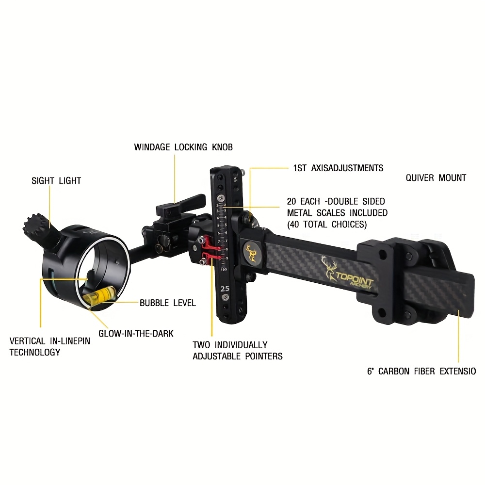 1pc Heavy-Duty Aluminum Compound Bow Sight with 8X Magnifying Scope, Adjustable aiming light & Quick-Adjust Gears, Micro-Adjustable for Precision Shooting - Compatible with All Compound Bows