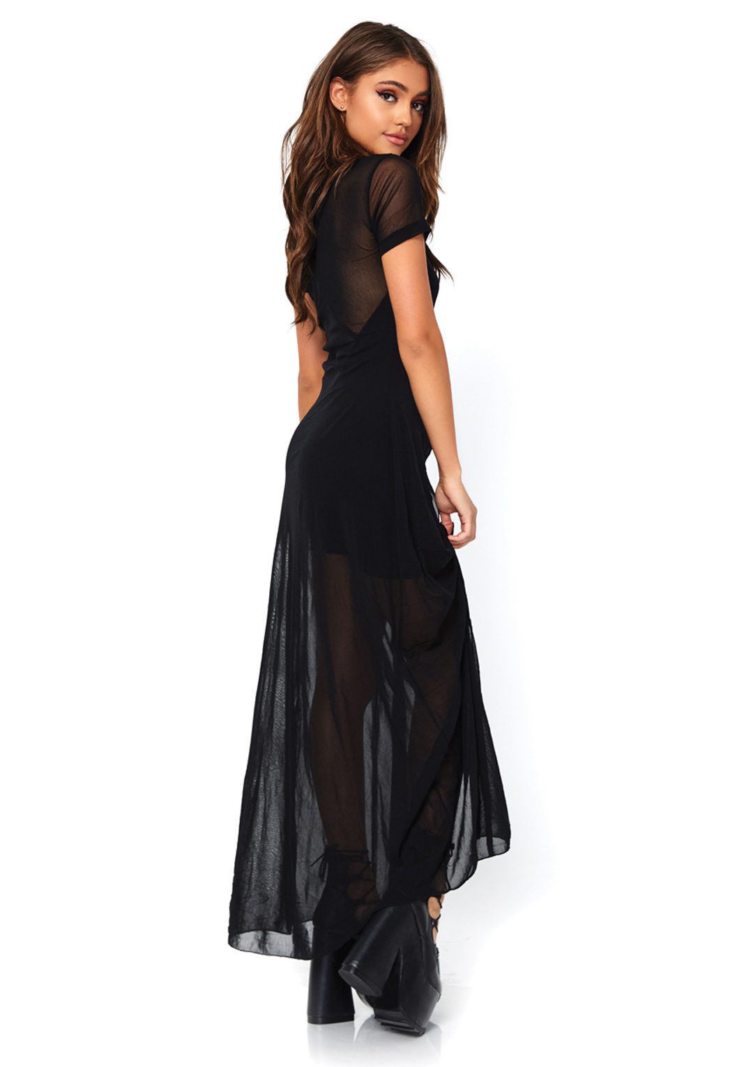 Mesh high slit dress best sale
