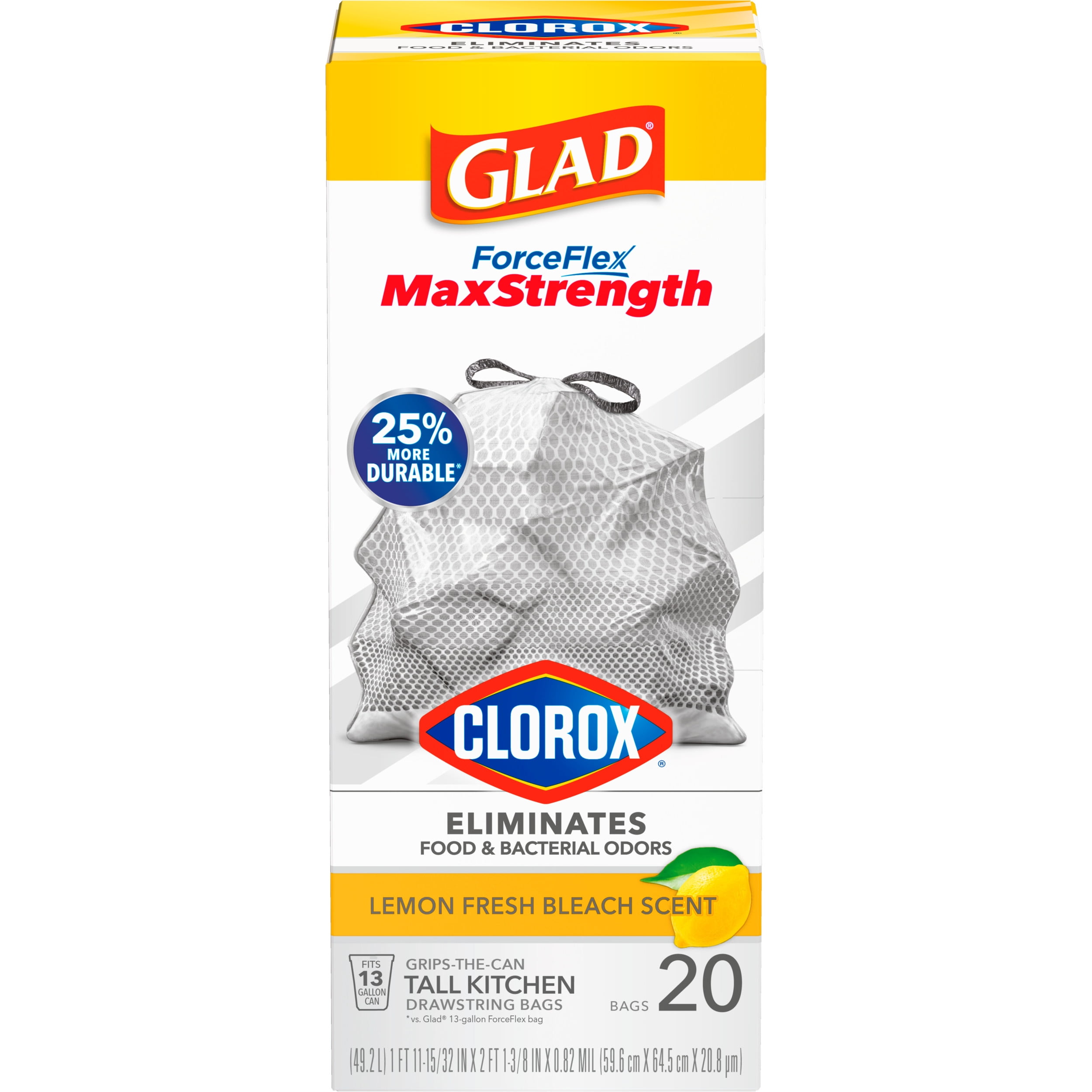 Glad ForceFlex MaxStrength 13 Gal. Lemon Fresh Bleach Scent Grey Kitchen  Drawstring Trash Bags with Clorox (45-Count) 0125877930 - The Home Depot