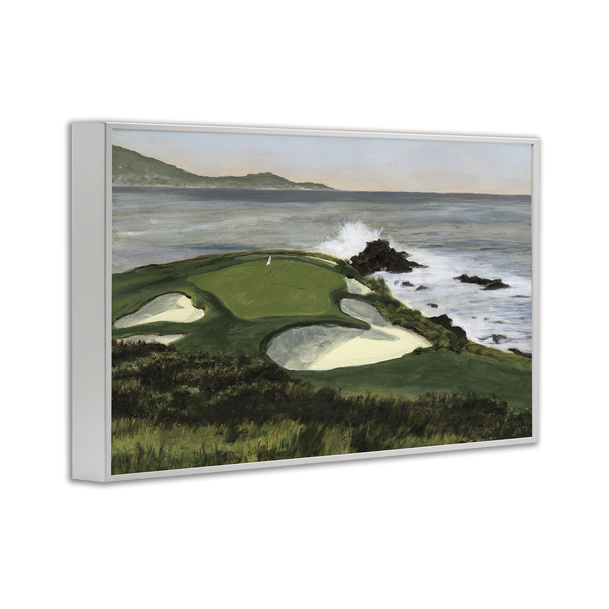 Stupell Industries Coastal Golf Course Landscape Painting White Framed Art Print Wall Art, 24 x 16