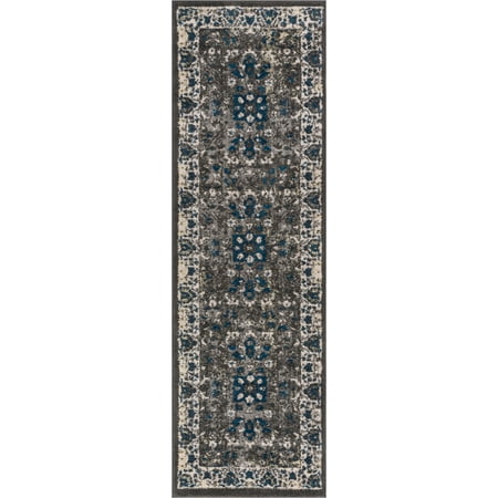 2 X 7 Runner Well Woven Valencia Grey Vintage Medallion Grey Modern Traditional Persian Sarouk 2 x 7 (2'3