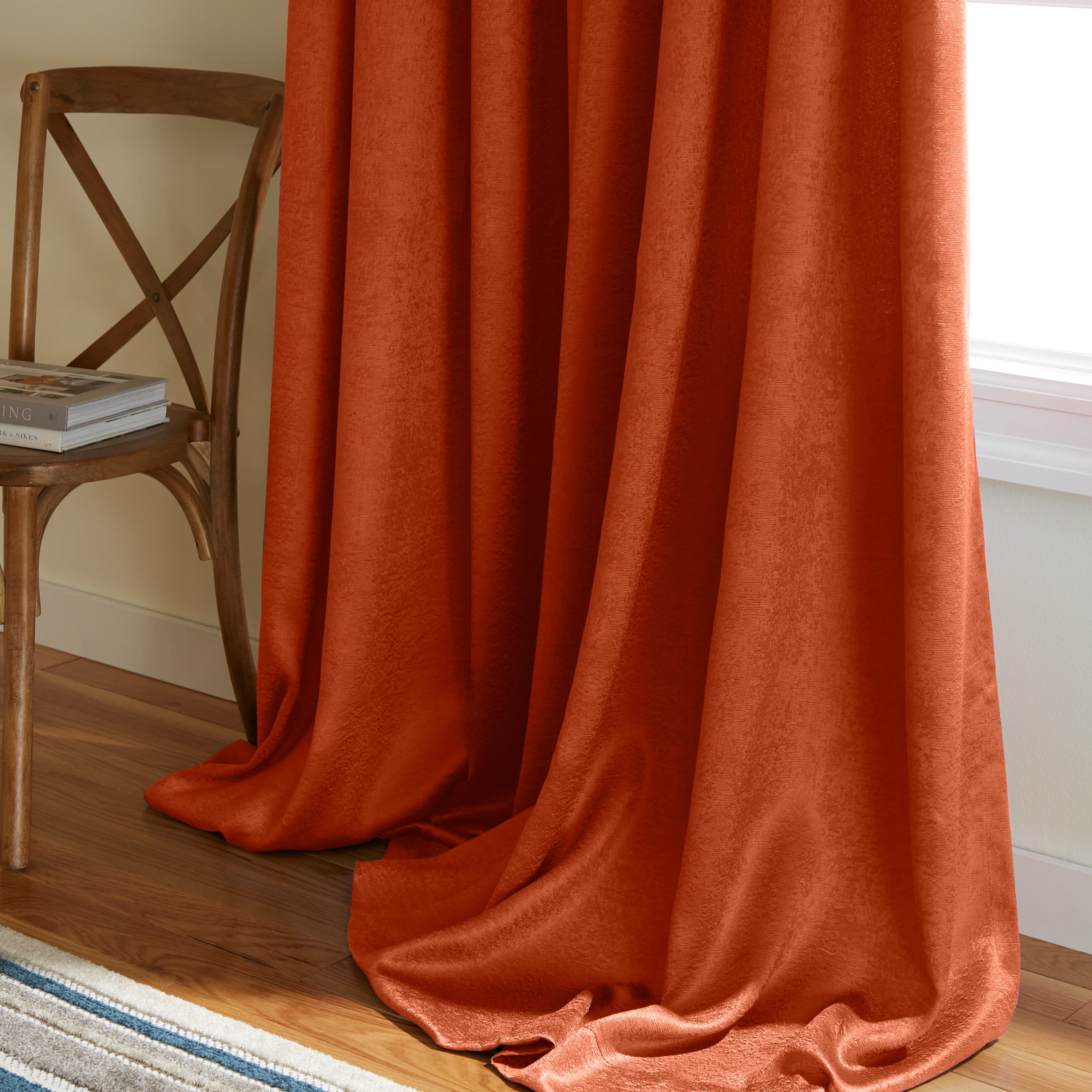 TOWN & COUNTRY EVERYDAY Lustre Solid Heavyweight Textured Sateen Indoor Curtains, Room Darkening Opacity, Grommet Top, Energy Efficient, 2-Pack Set, 52"x96", Mecca Orange