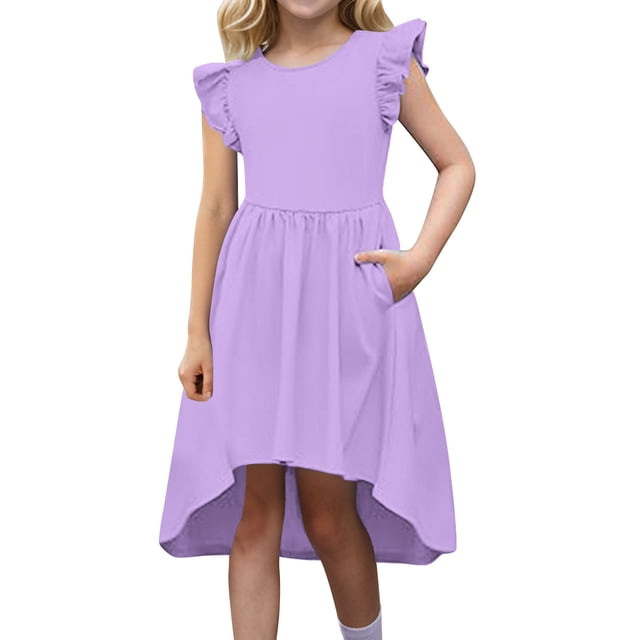Zpanxa Robe T-Shirt d'Été pour Fillette, Manches Hautes-Basses, Robe Formelle de Mariage et de Fête avec Polyester et Spandex, 11 Ans