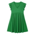 thumbnail image 7 of ClodeEU Women's V Neck Crisscross Trim Ruffle Sleeve Empire Waist A-Line Mini Dress,Casual Summer Swing Dress Green,Women's Plus XXXXXL, 7 of 7