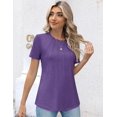 thumbnail image 4 of Camiseta plisada de rayas con cuello redondo para mujer, Jersey informal de manga corta, cómodo, de uso diario, Tops de Color sólido, Verano, 4 of 5