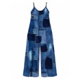 thumbnail image 7 of Women'S Casual Denim Patchwork Romper Spaghetti Strap Wide Leg Jumpsuit Summer Outfits With Pockets, 7 of 7