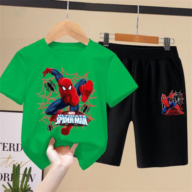 Spiderman Baby Boys Ropa Camisetas Conjuntos Verano Dibujos animados Mickey Mouse Camisetas Pantalones cortos Trajes deportivos Ropa para niños Traje 2-13y9-10T (Etiqueta 150) Gao Jinjia LED