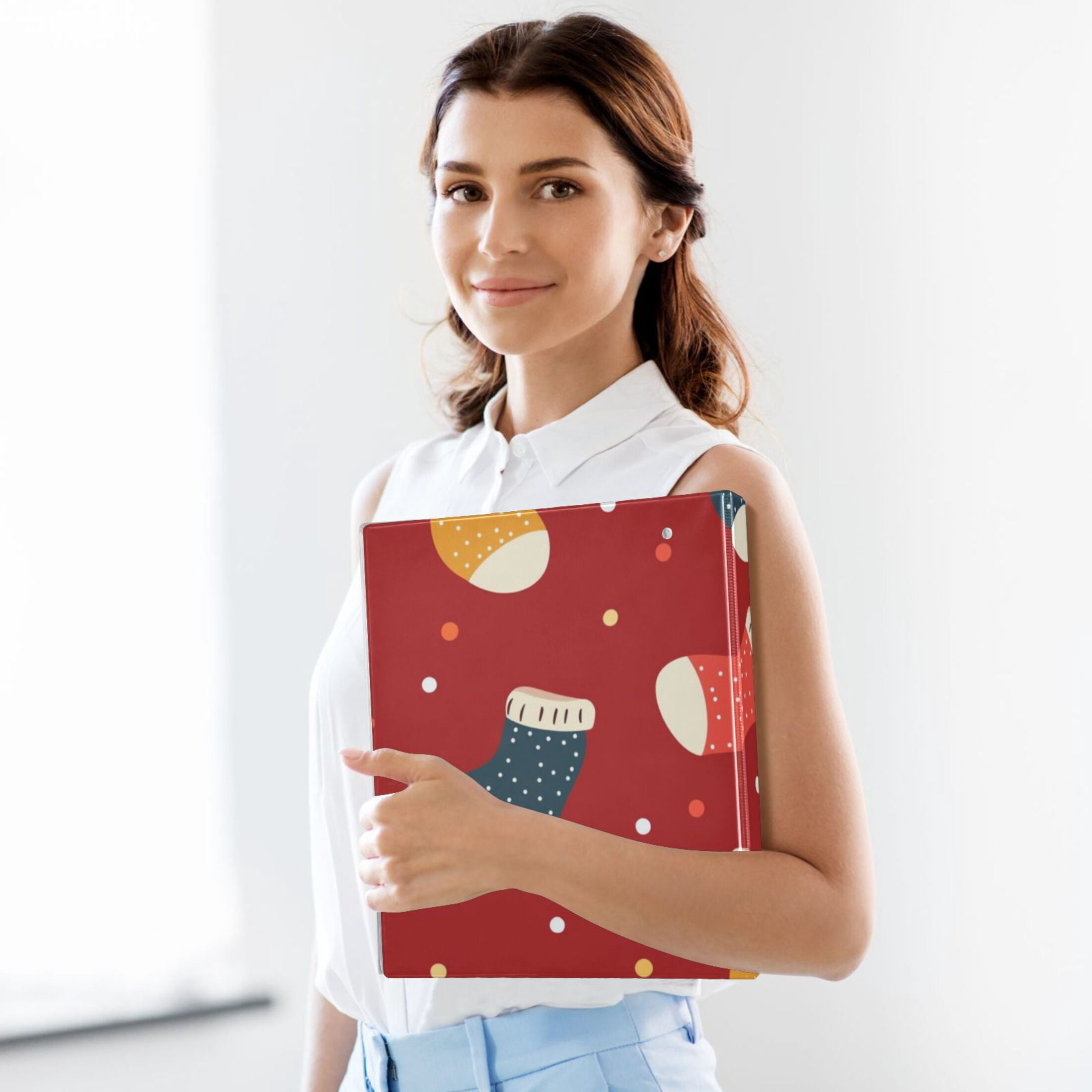 Christmas Socks Colorful 3 Ring Binders 1.5 inch Hardcover File Folders with Interior Pockets A4 Size Organizer for School Office Hospital