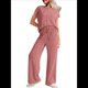thumbnail image 3 of Conjunto Informal de Dos Piezas de Punto Acanalado para Mujer, Camiseta de Corta y Pantalón , Ideal para el Hogar y para Viajes Rojo XXL, 3 of 7