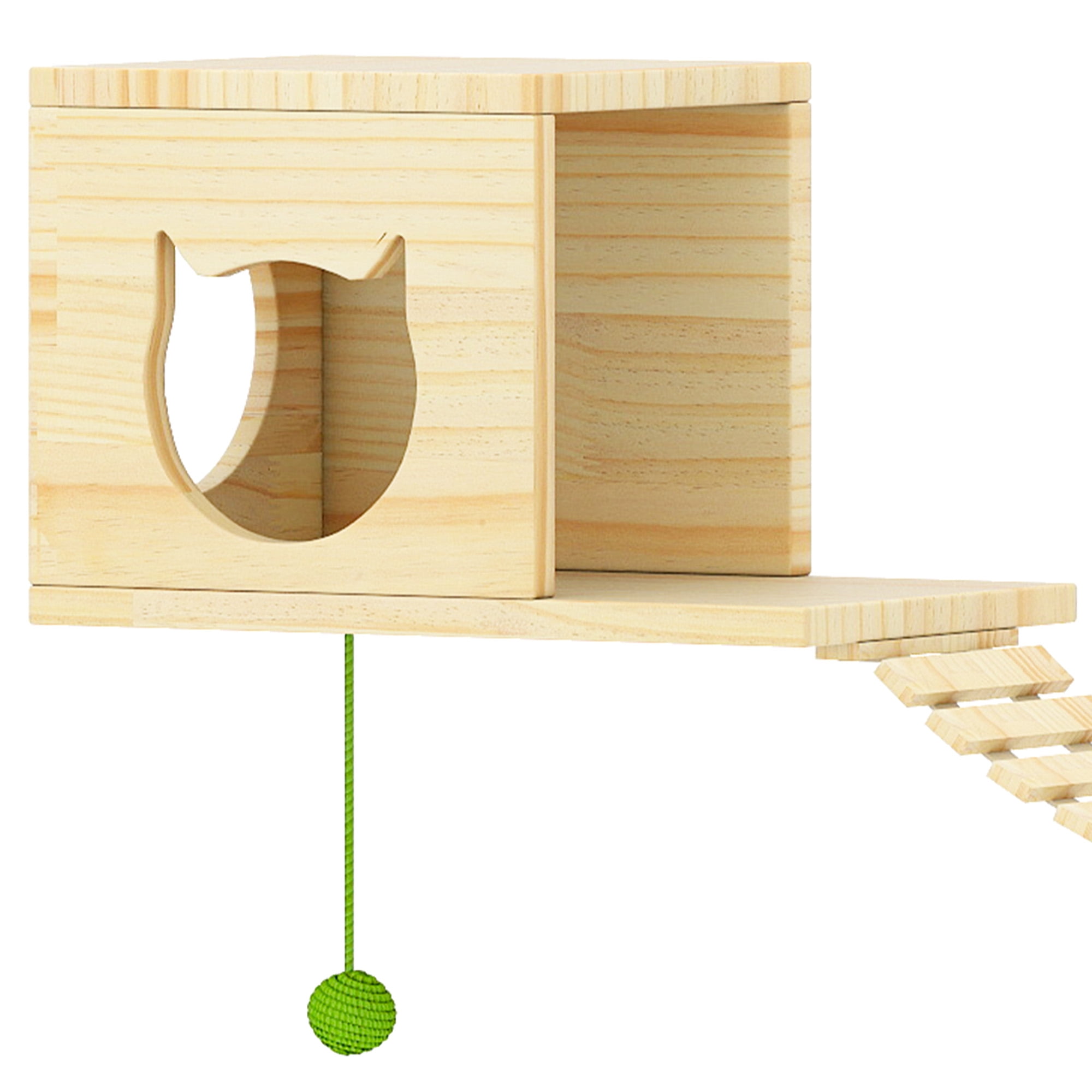 Craftian Wall Mounted Solid Wood Cat Wall Shelves with Wall House & Fence